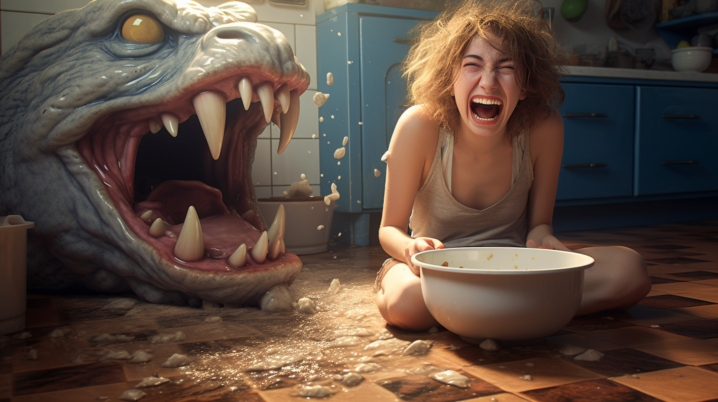 Person happily eating from a big bowl