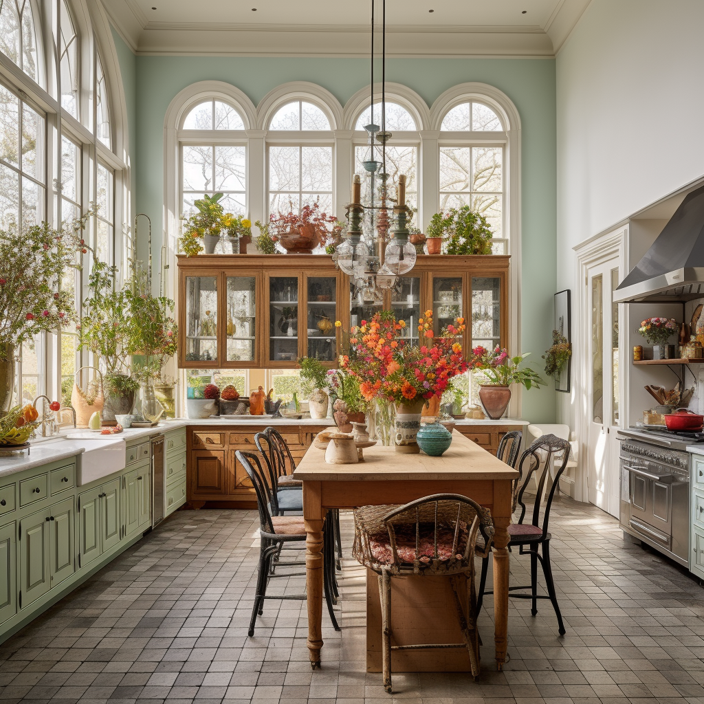 Kitchen with High Ceilings and Memphis Transitional Decor