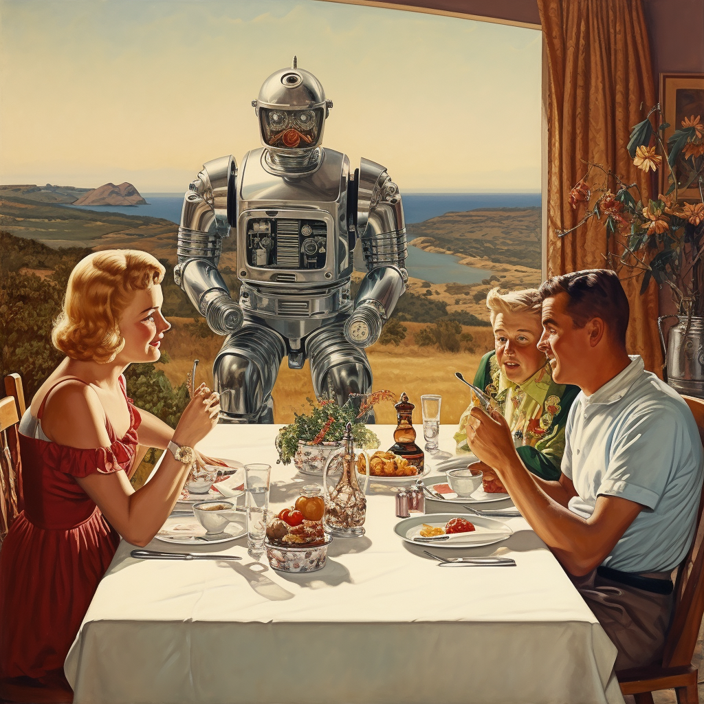 Humanoid robots dining together