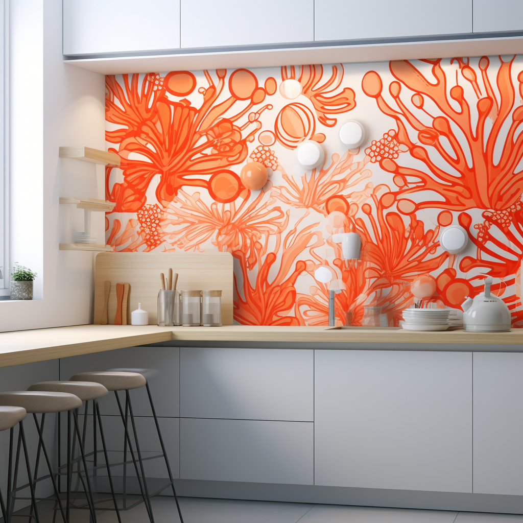 Patterned Kitchen Wall with Corals