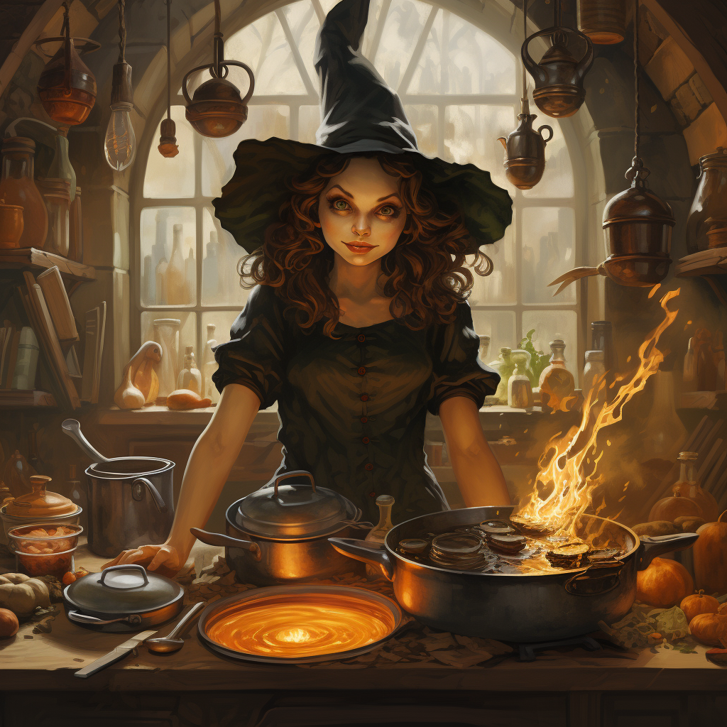 Kitchen witch with cooking utensils