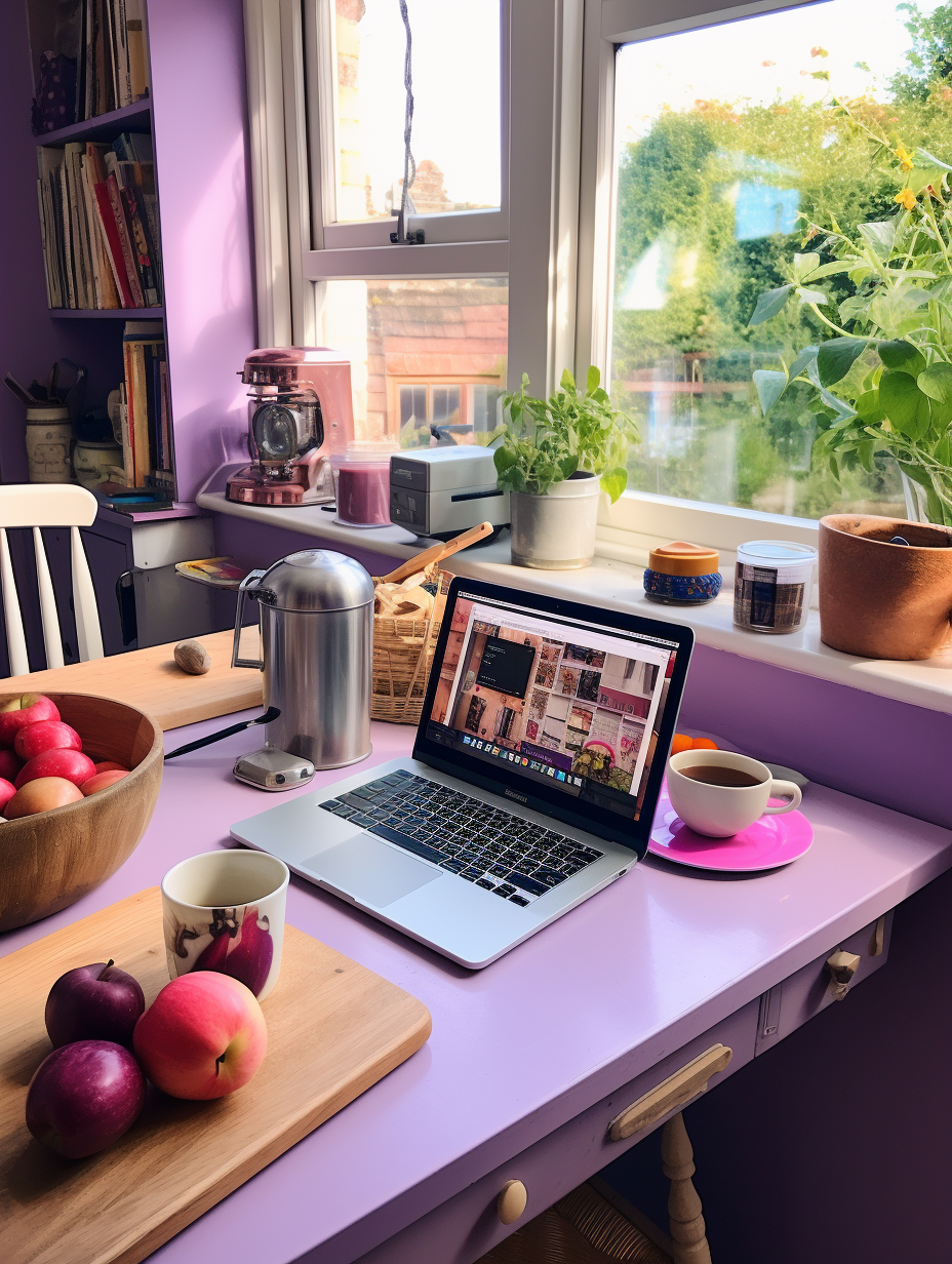 Bright and Airy Kitchen Workspace with Laptop