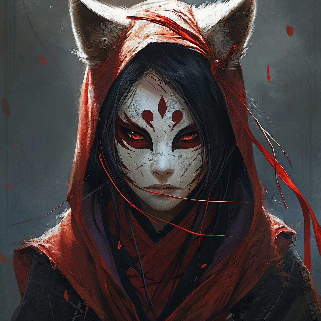 Woman wearing kitsune mask in high detail