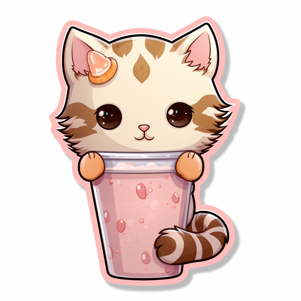 Cute kitten drinking boba tea