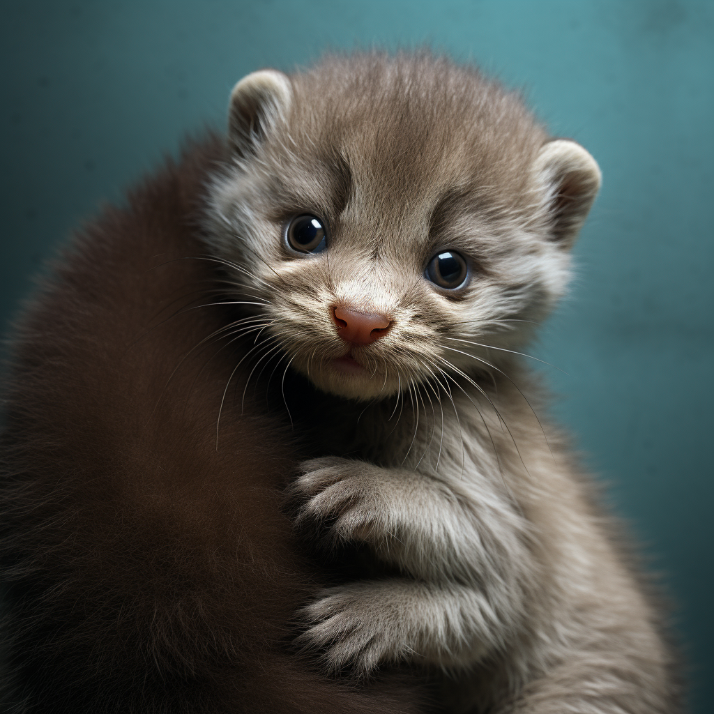 Sweet kitten embraces cute baby otter