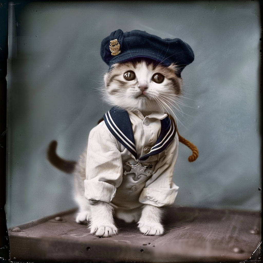 cute kitten in sailor outfit