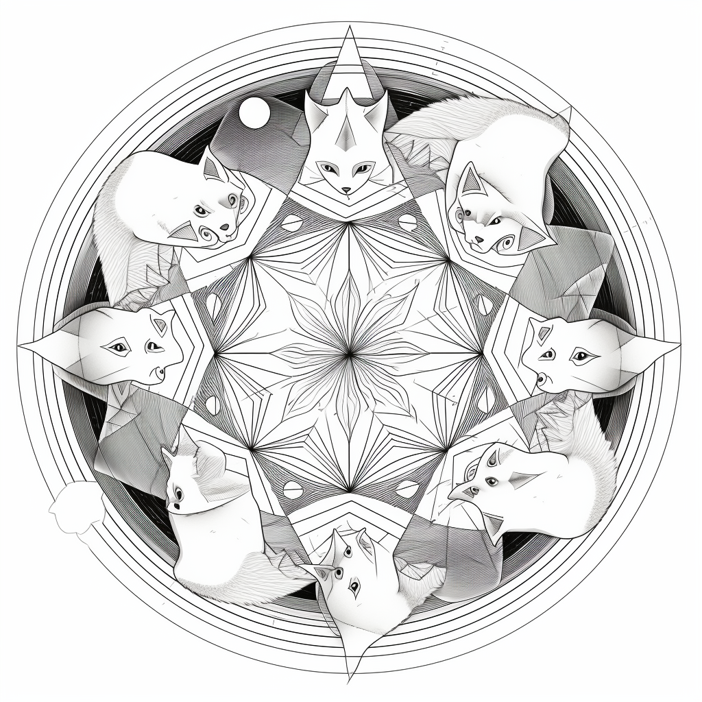 Kitten Mandala Constellations Coloring Page