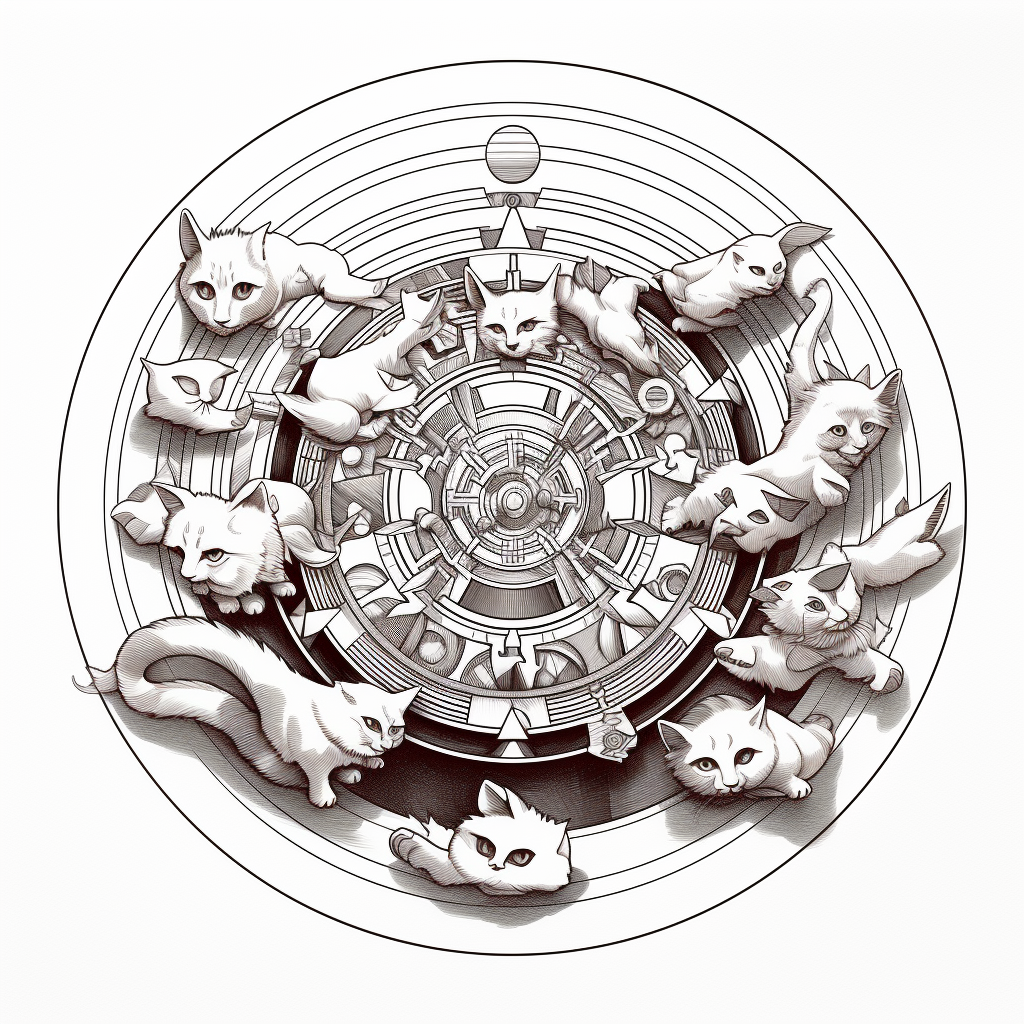 Colorful mandala with playful kittens