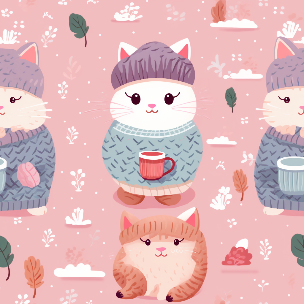 Cute kittens in cozy sweaters sipping tea