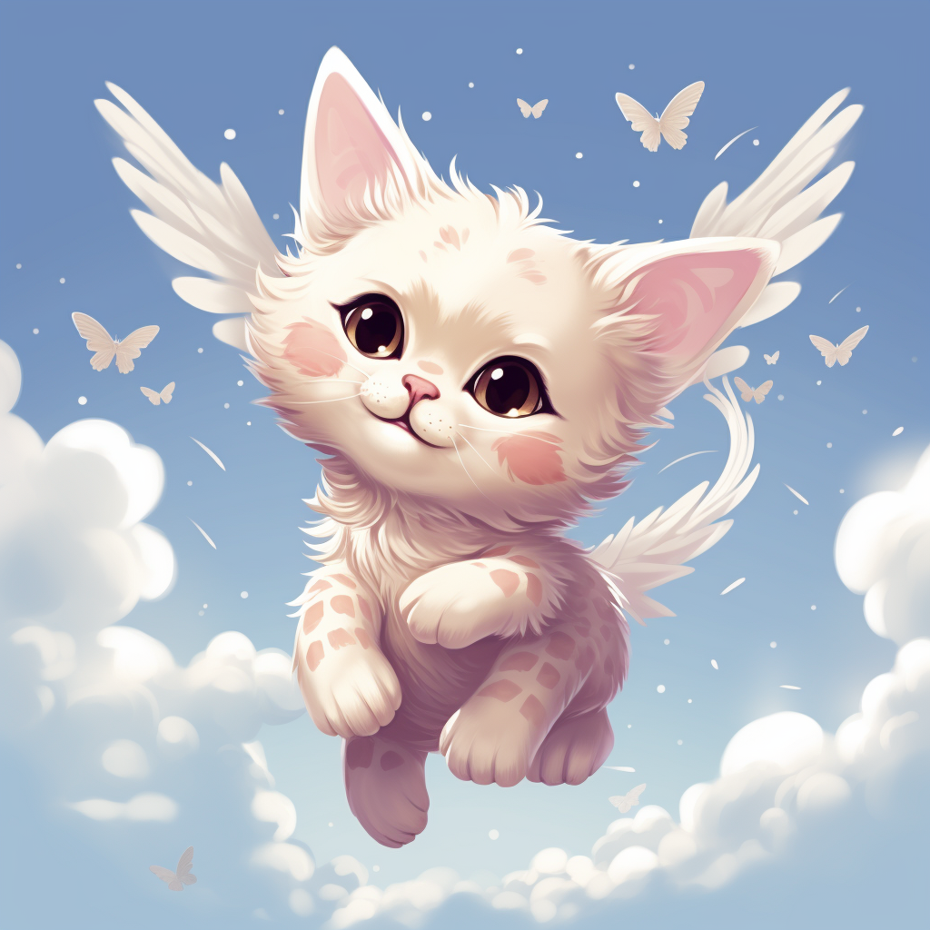 Cute kitty flying with wings