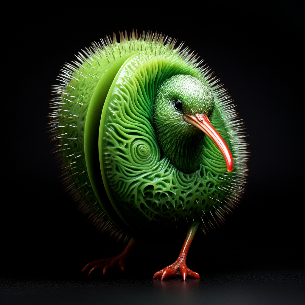 Juicy kiwi fruit in hyper surreal 3D illustration