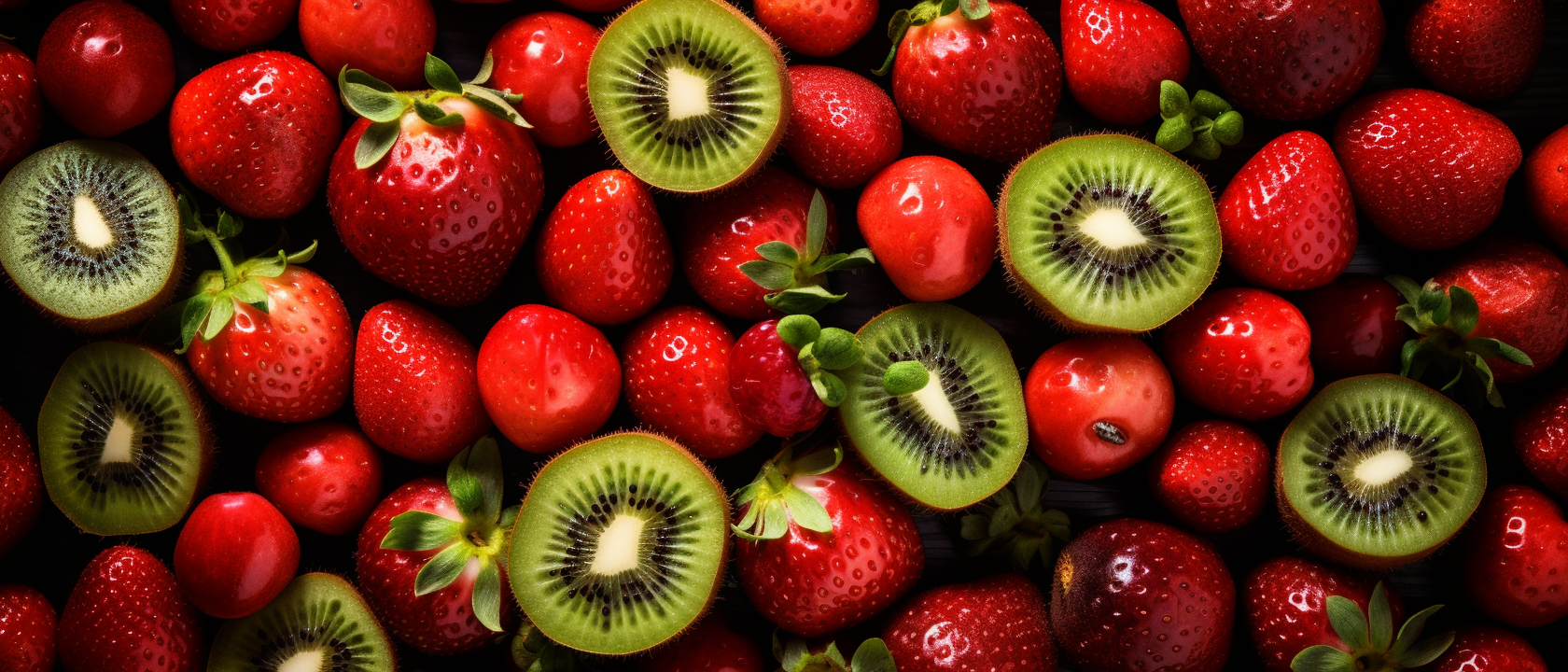 Colorful kiwis and strawberries on display