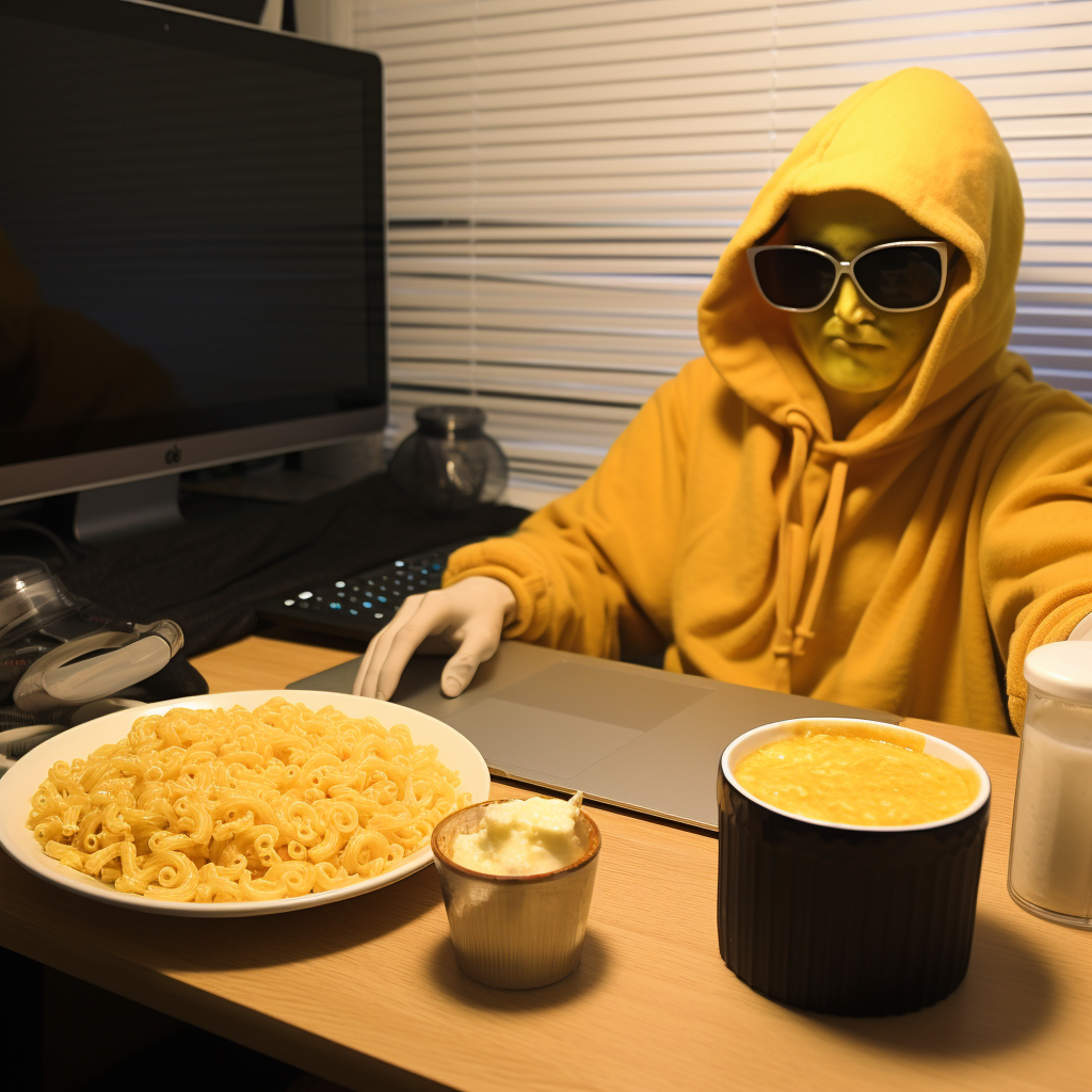 Kleptomaniac Eating Mac and Cheese Meme