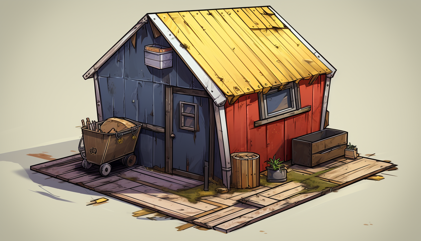 Isometric Kliplok Shed Sketch Render 3 Colors