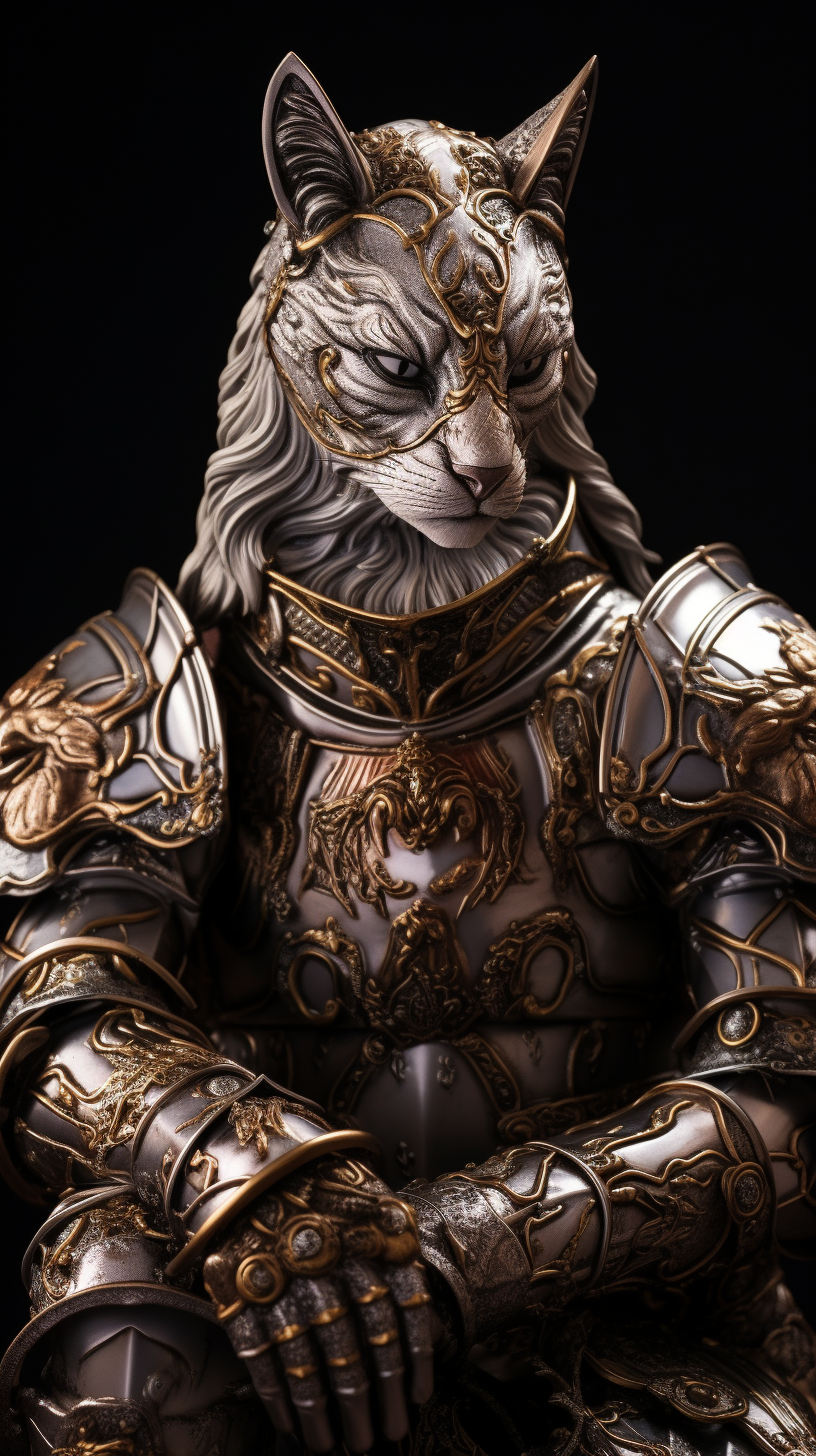 Finely detailed kneeling cat knight