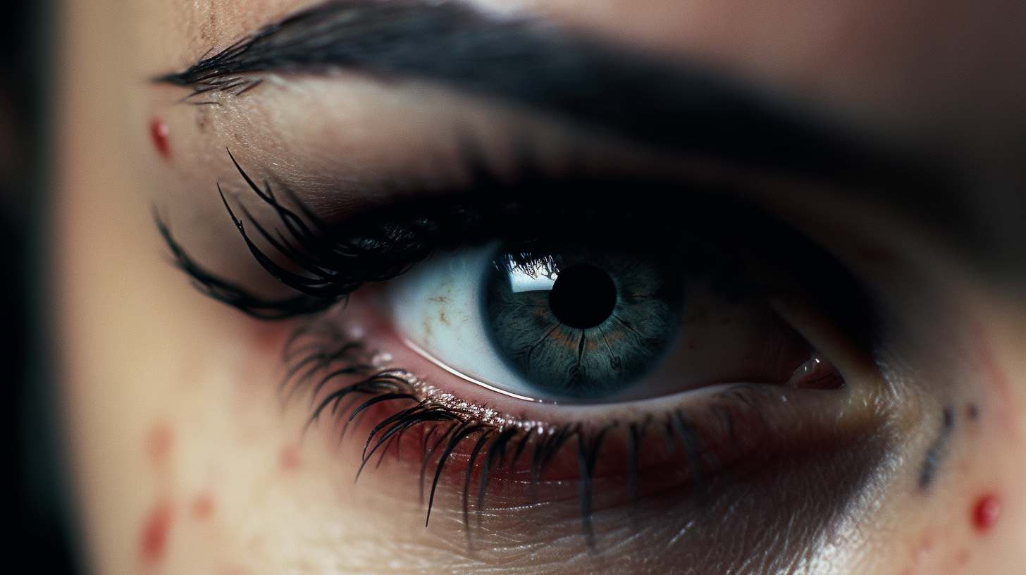 close-up image of knife-wielding murderer in pupil reflection