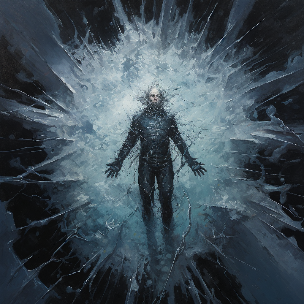 Knight drowning in frozen lake art