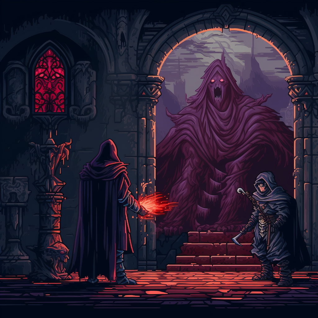 Knight Dueling Dark Wizard Dungeon Pixel Art