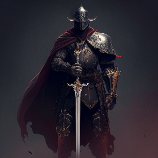 Regal knight with helmet holding a longsword