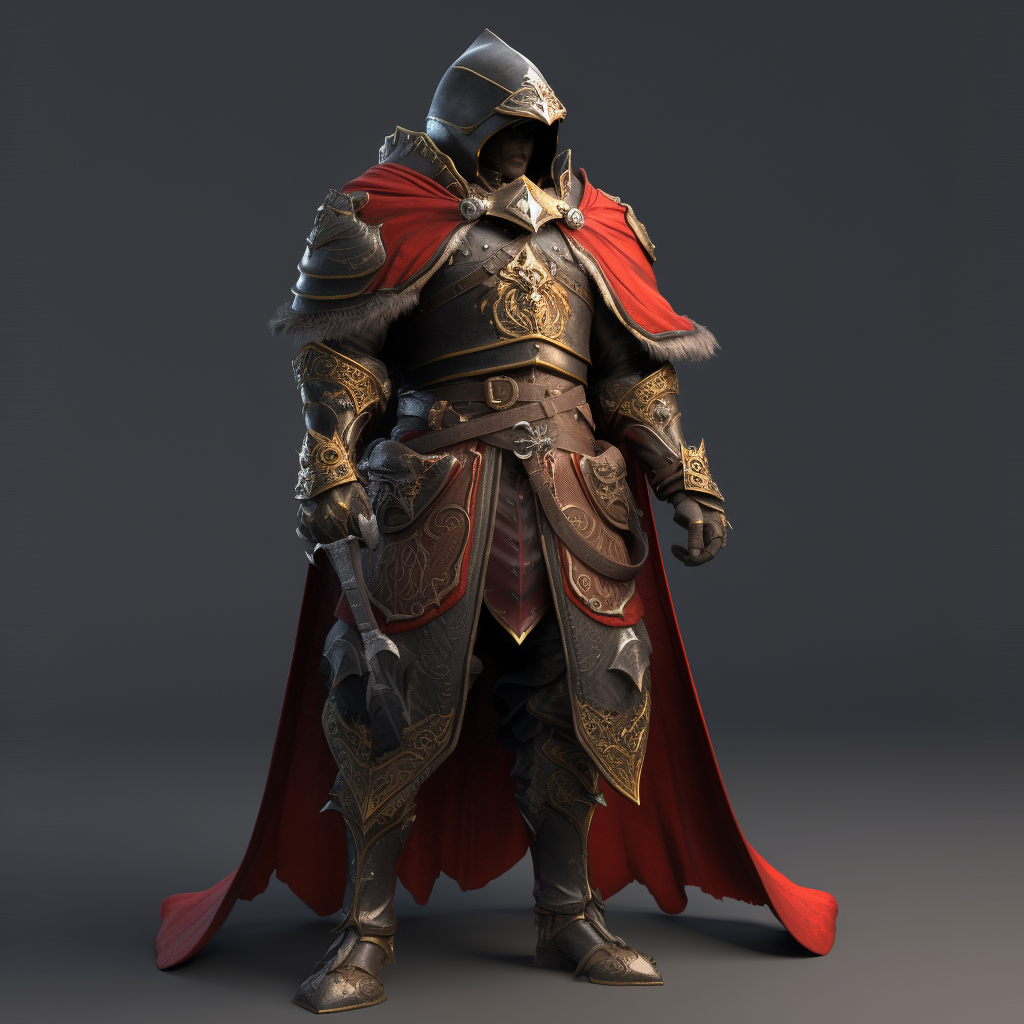 Knight in Red Cloak Armor