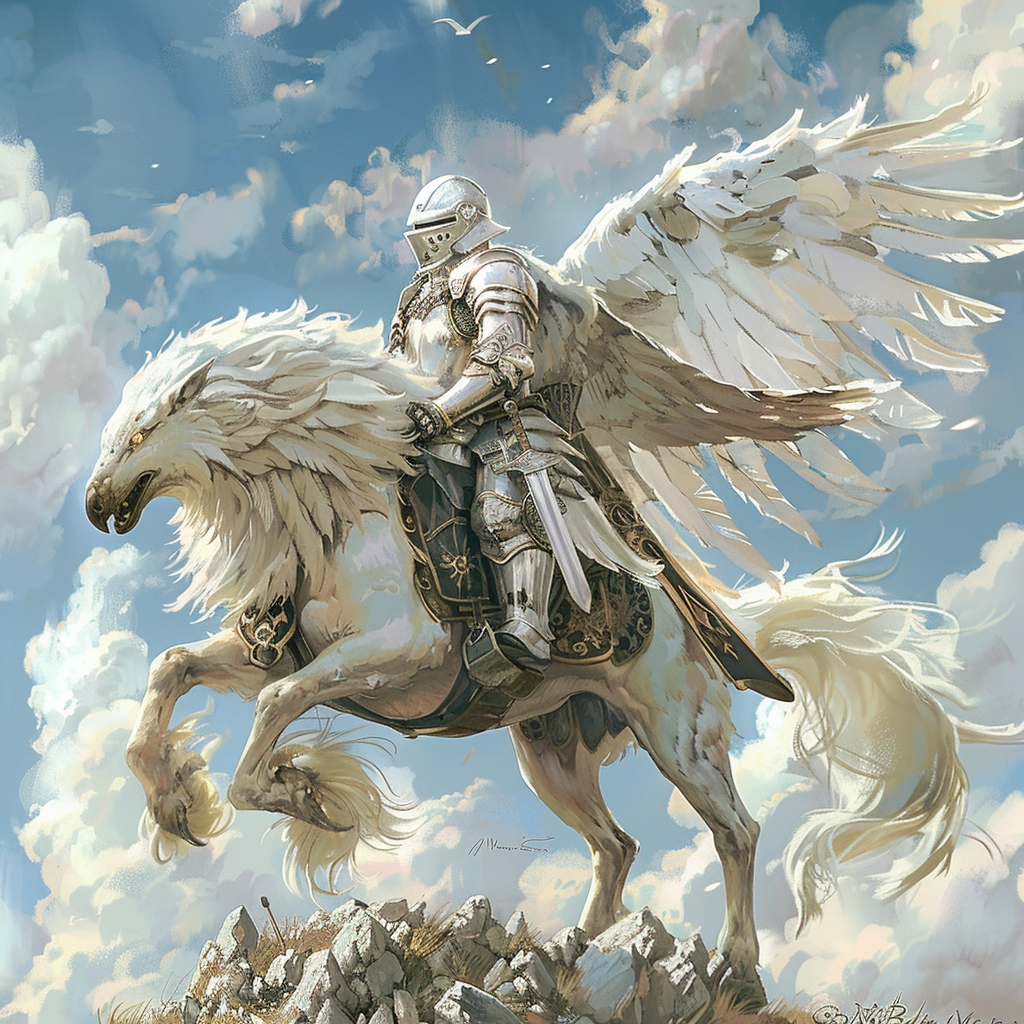 Knight on Griffin Fantasy Illustration