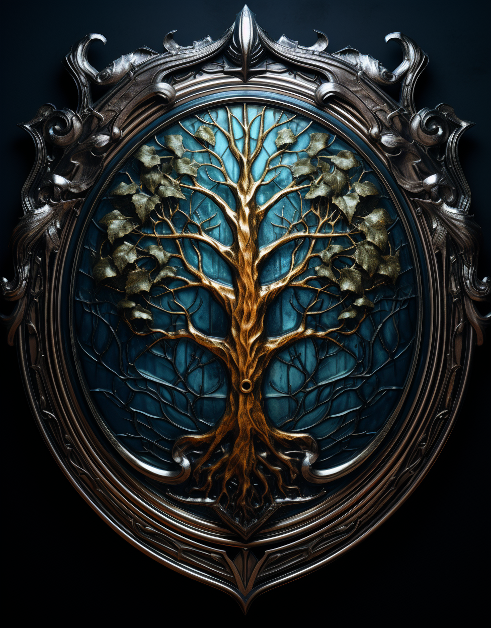 Knight's Shield in Window Glass with Tree