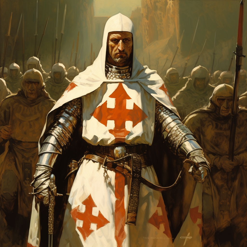 Dramatic knights templar pulp art painting