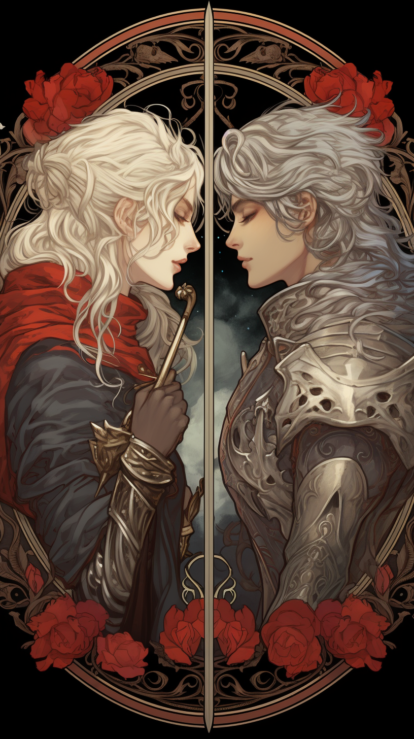 Knights twins art nouveau illustration