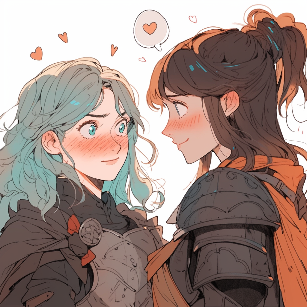 Two Female Knights Flirting on a Romantic Date