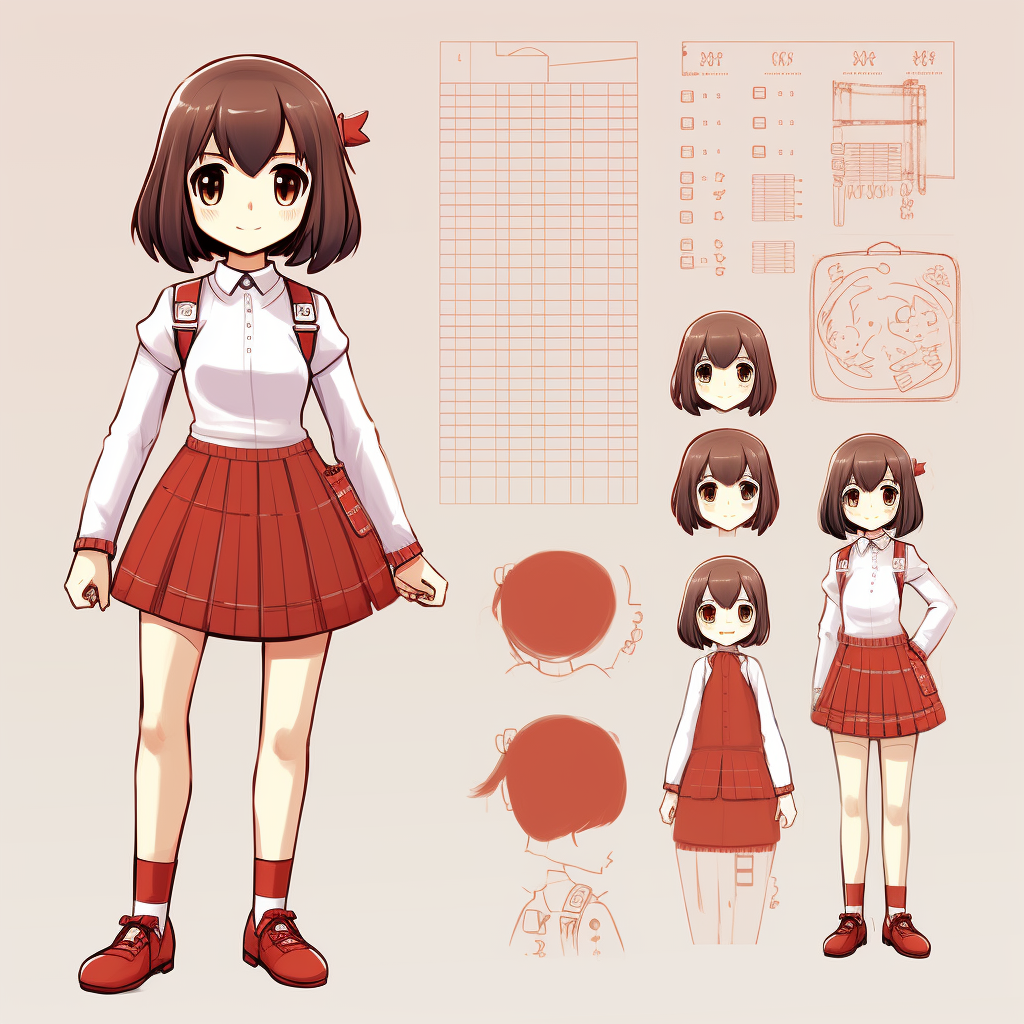 Cute Asian girl in knitted school uniform