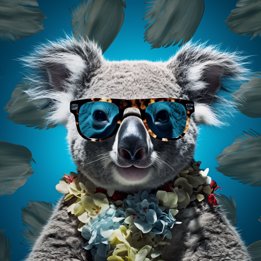 Koala Sunglasses Blue Background Collage