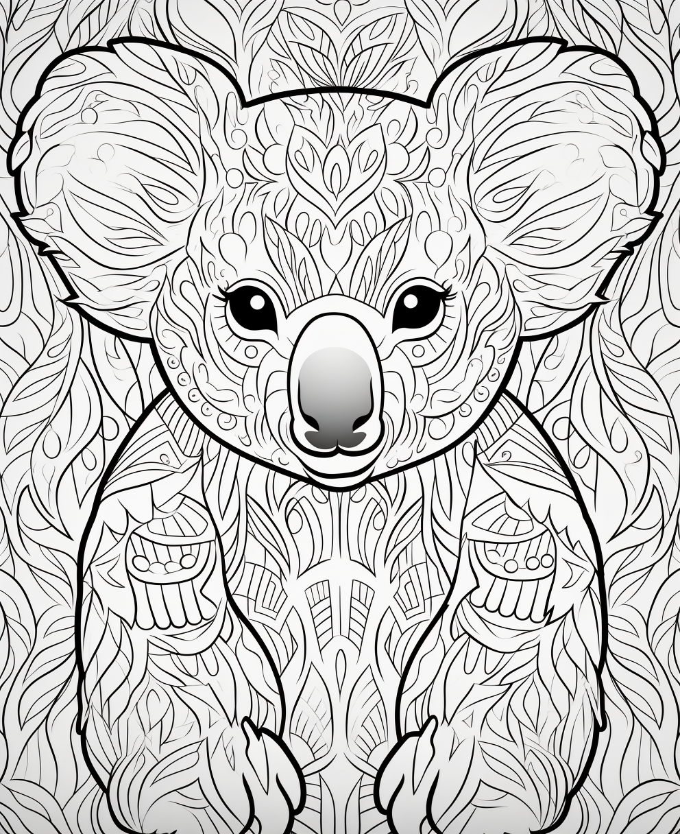 Koala Bear in Abstract Background Coloring Page