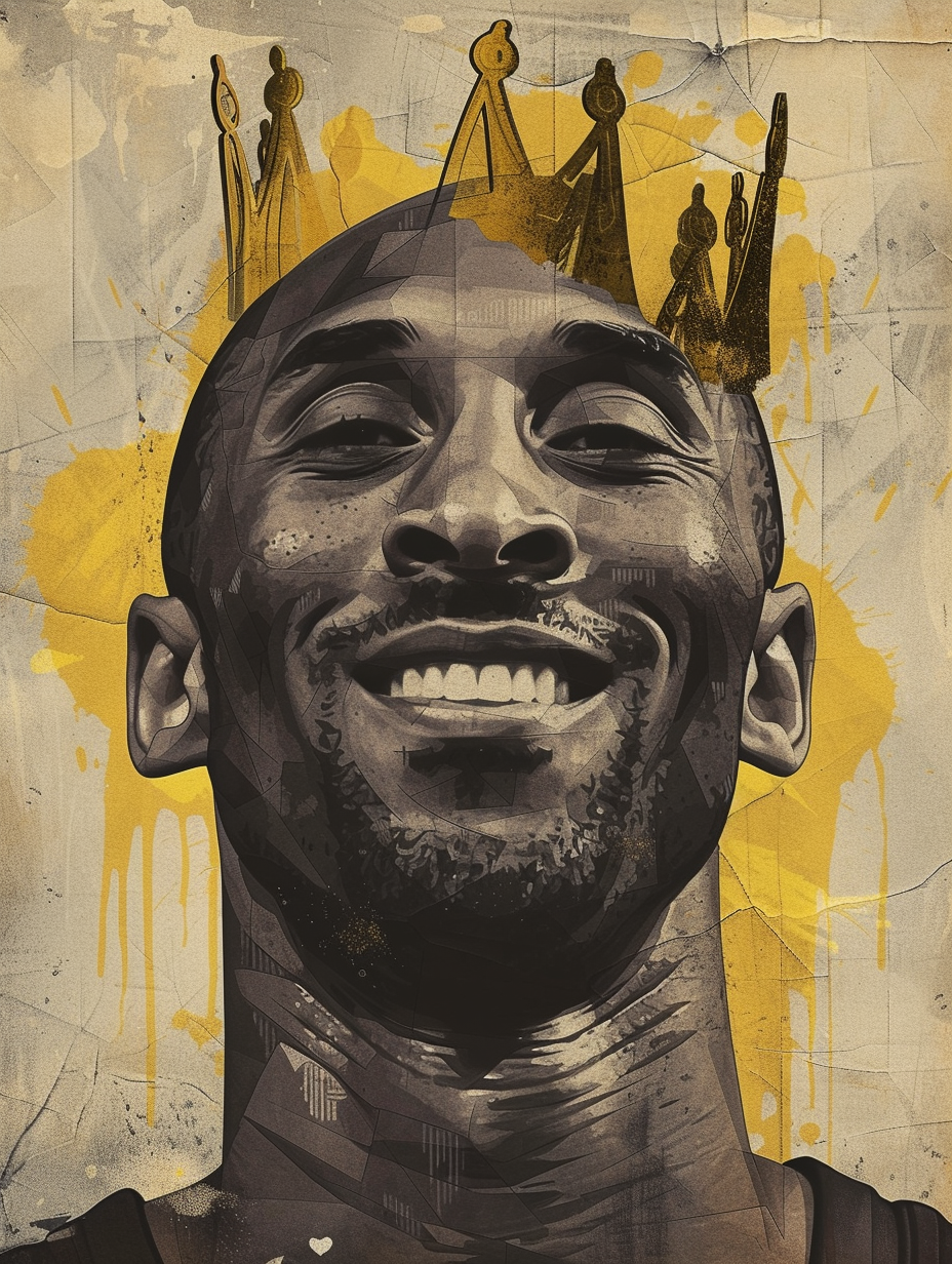 Kobe Bryant anime cinematic silhouette with gold crown