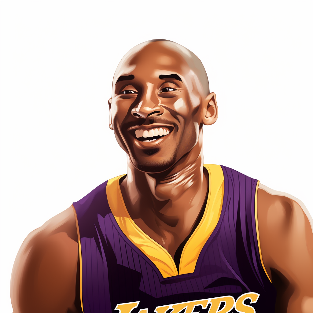 Kobe Bryant smiling in basketball jersey on white background