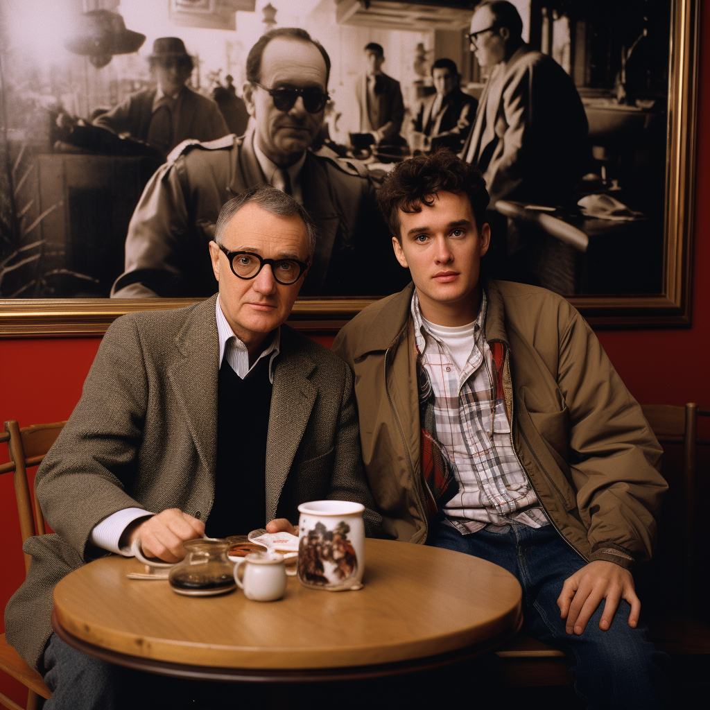 Norm Macdonald and Woody Allen in a vintage kodak film photograph