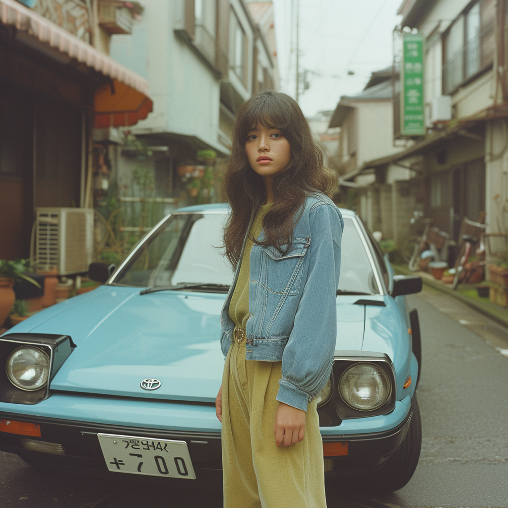 Beautiful girl posing with a Toyota 86 in Japan