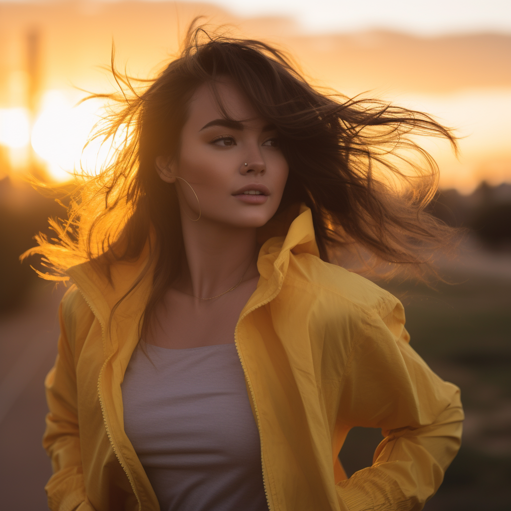 Closeup of Brunette Jogging at Sunset