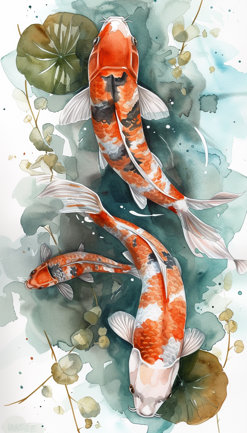 Koi Carps Watercolor Painting