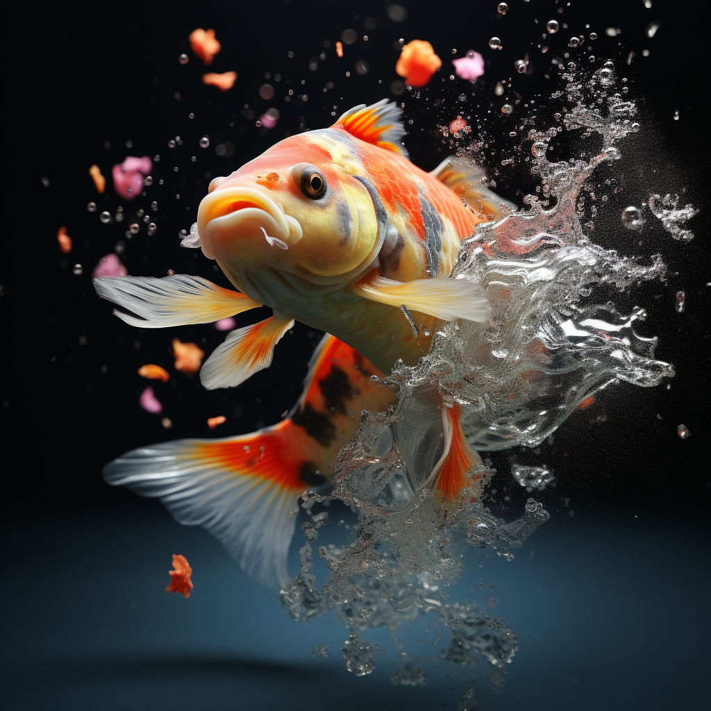 Koi fish swimming in rainbow