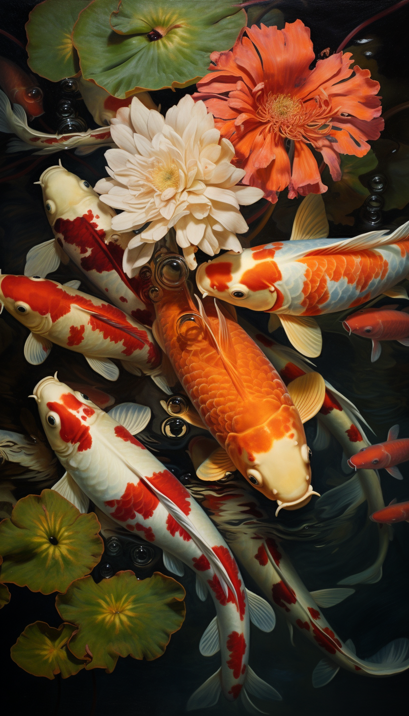 Group of swimming koi fish