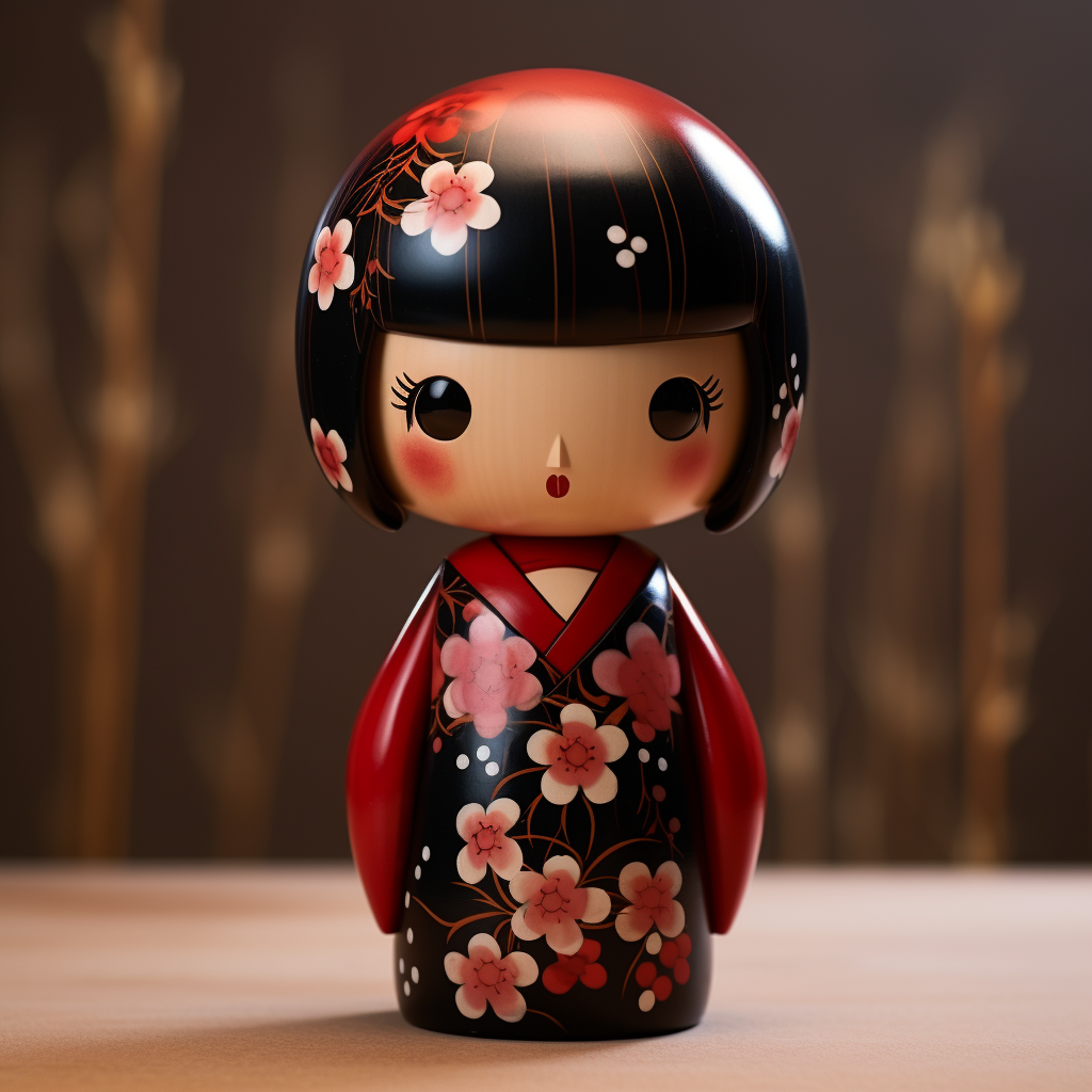 Traditional kokeshi doll with Japanese blossoms