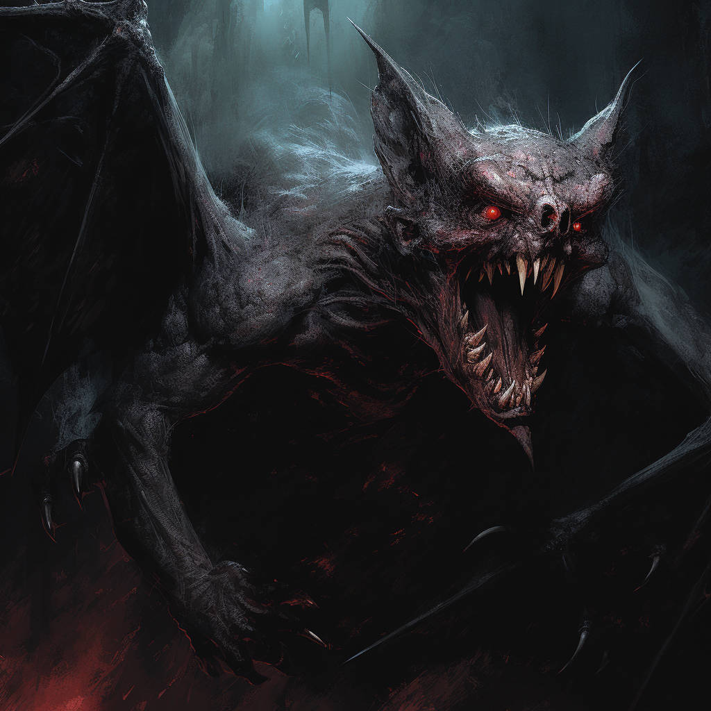 Komodo vampire bat creature in dark fantasy