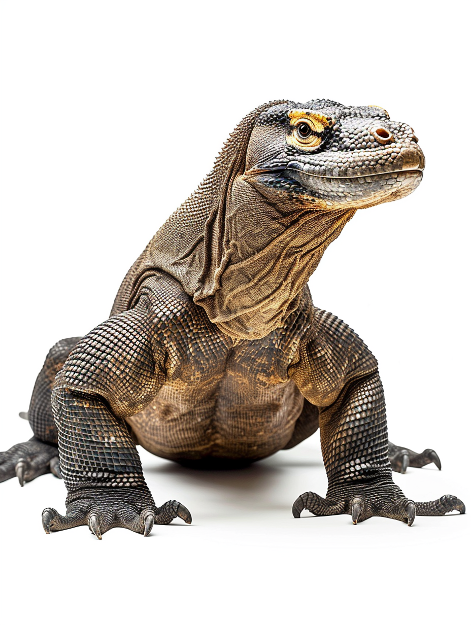 Komodo Dragon Lizard on White Background