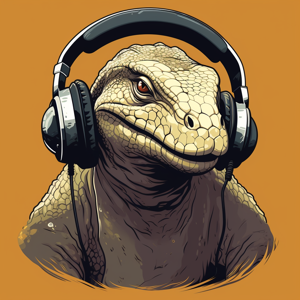 Illustration of Komodo Dragon with Headphones