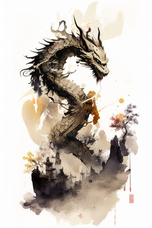 Beautiful Korean Dragon Ink Painting