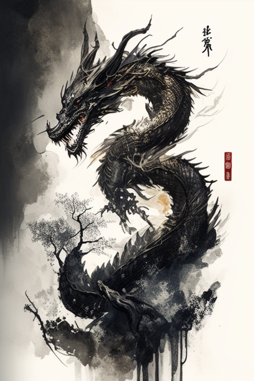 Oriental dragon in ink painting