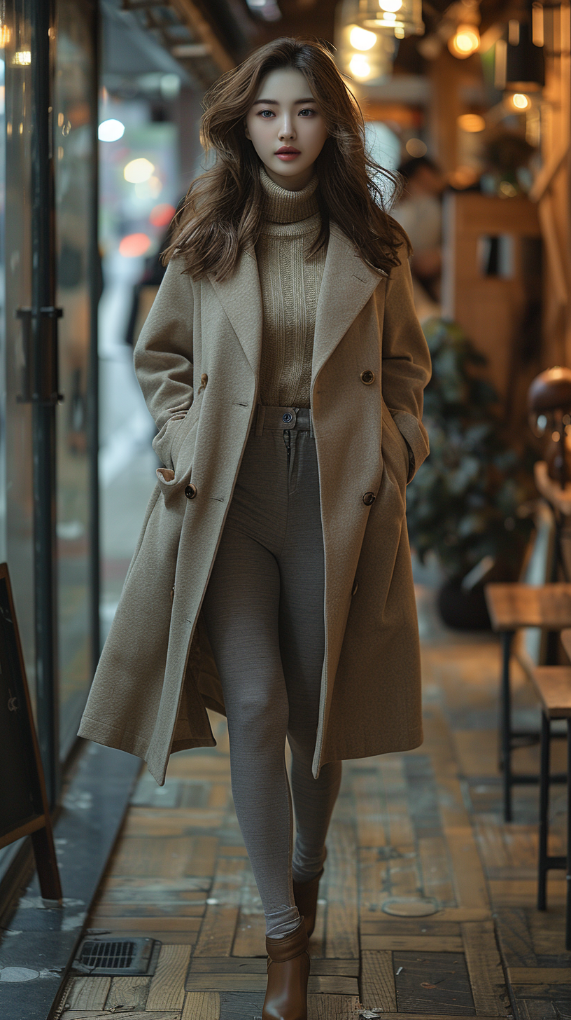 Korean Woman Walking in Gray Tights