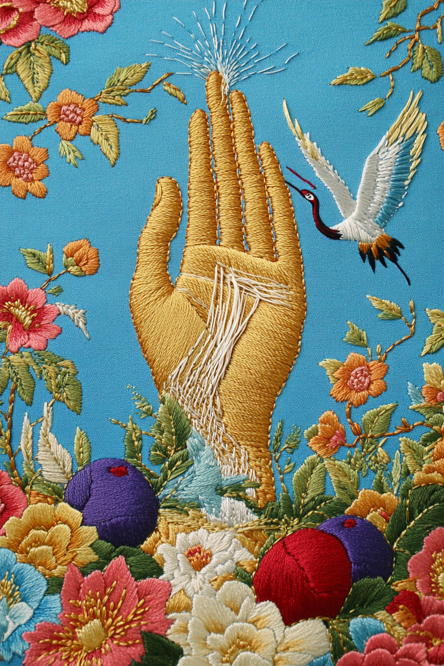 Korean embroidery craft forming hand shape