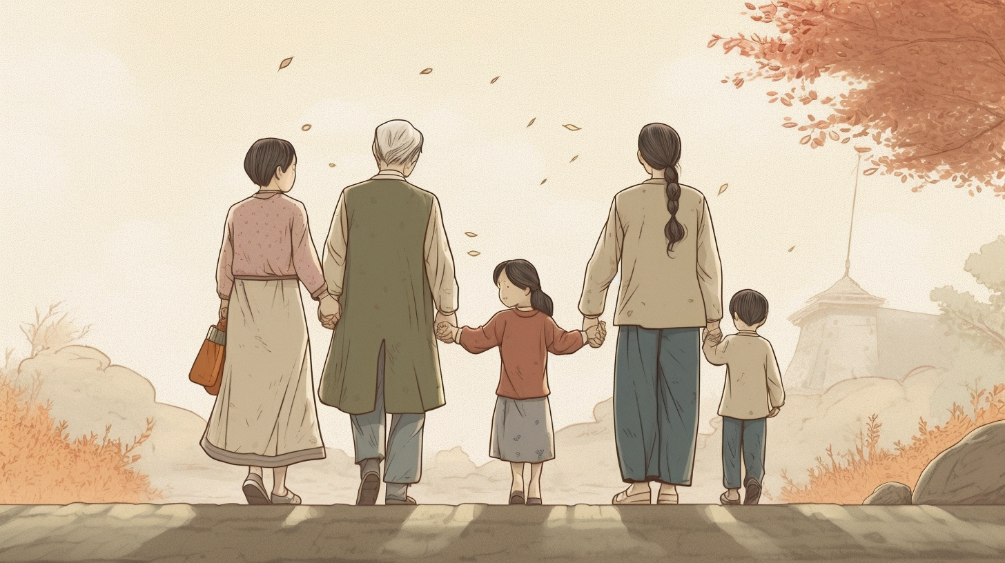 Korean family portrait illustration