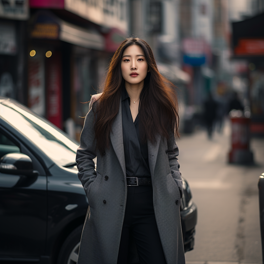 Beautiful Korean detective in stylish attire